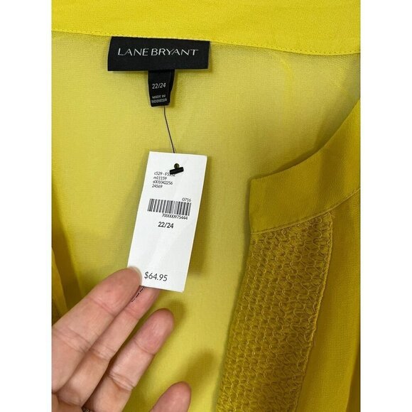 Lane Bryant Top Women 22 Yellow Pullover Sheer Crochet Peasant Boho Western 80s - Picture 6 of 14
